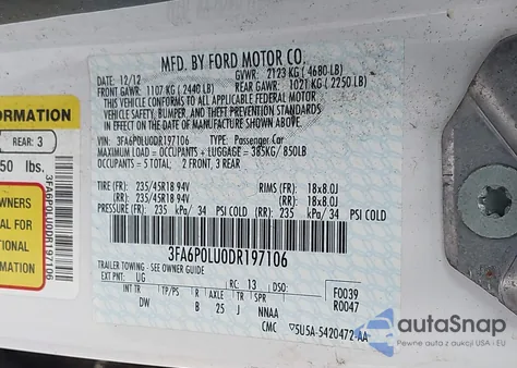 2013 Ford Fusion Hybrid Se z USA, uszkodzony, nr VIN 3FA6P0LU0DR197106